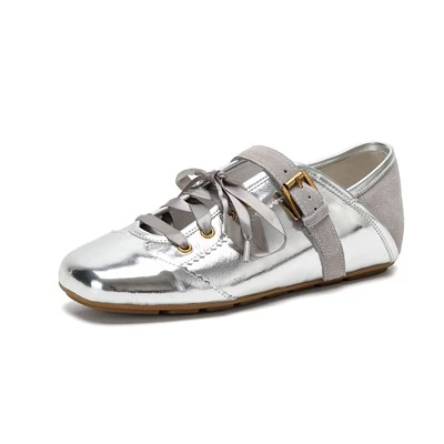 Suede Patchwork Leather Ballet Walking Flats